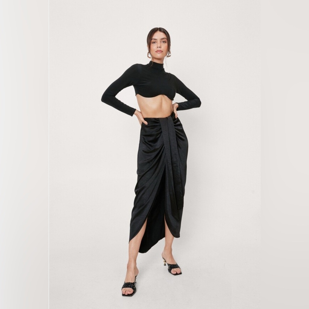 NWT Nasty Gal Black Draped Maxi Skirt